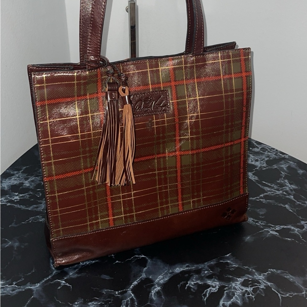 PATRICIA NASH Handbag Toscano Tote Autumn Plaid Leaf Logo Tote Bag AUTHENTIC